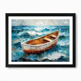 Calm Waters An Oil Portrait of a Boat at Sea 2 Art Print