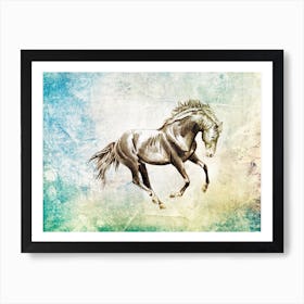 Horse Drawing Art Illustration In A Photomontage Style 47 Art Print