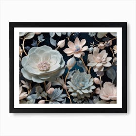 Flowers On Black Background Art Print