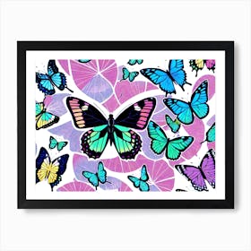 Butterflies On A Pink Background 2 Art Print