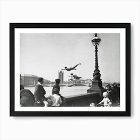 Diving Into Thames River, London, Vintage Black and White Photo Art Print