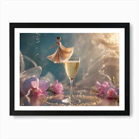 Luxurious Balance: Sparkling Gown and Champagne Art Print