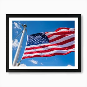 An American Flag Mid Billow Red And White Stripes Gleaming In The Wind Blue Star Field Sailing Ag (1) Art Print