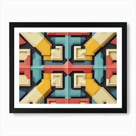 Seamless Relief Sculpture Design Retro Pattern Geometry Colorful Polygon Cross Frame Kaleidoscope Art Print