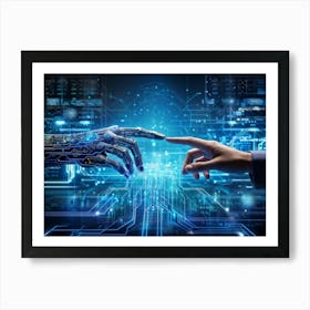 Abstract Cyber Concept Art Depicting A Human Hand And Artificial Intelligence Robotic Finger Almost (3) Art Print