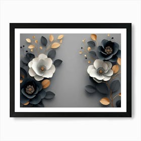 3d Featuring a Minimalistic Floral Design with Modern Flowers Against a Gray Background Adorned 2 Art Print