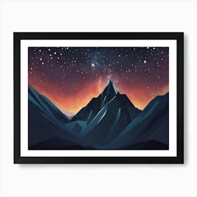 Abstract Solitary Mountain Peak, Star Filled Sky, Dark Colors, Top Down Perspective Art Print