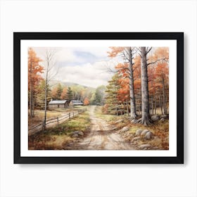 A Painting Of Country Road Through Woods In Autumn 15 Art Print