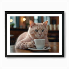 Cat With A Cup Of Coffee Art Print