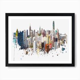 Hong Kong Skyline Watercolor Painting Poster Art Print