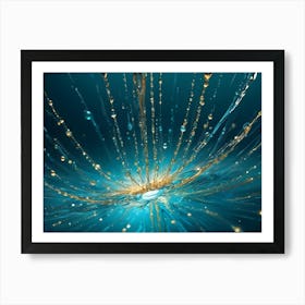 A Vibrant Splash Of Blue And Pink Paint With Metallic Spheres Creating A Dynamic And Abstract Composition Art Print