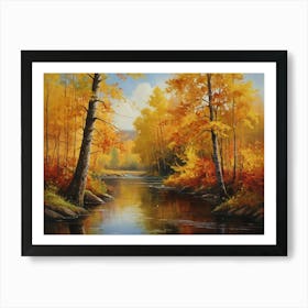 Autumn river nature painting Art Print