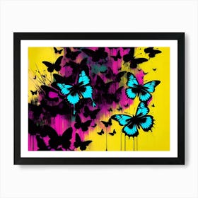 Blue And Black Butterflies Art Print