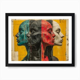 Abstract Woman Faces In Geometric Harmony 5 Art Print