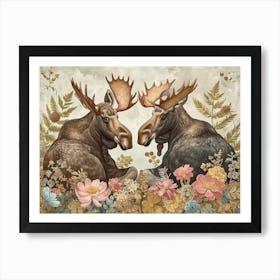 Floral Animal Illustration Moose 1 Art Print