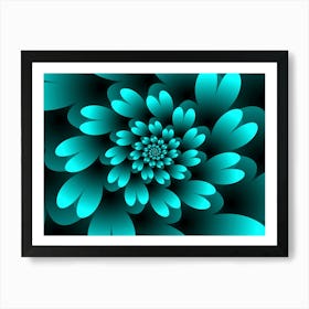 Turquoise Floral Satin Wallpaper Art Print