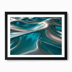 Abstract Background Of A Flowing, Rippling Surface In Shades Of Blue And White, Resembling A Liquid Or Metallic Material Art Print