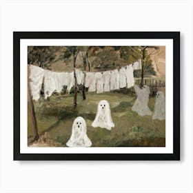 Ghosts Getting New Sheets From Clothesline, Funny Halloween Art Print