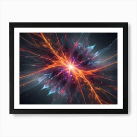 Abstract Fractal Art With Bright Red, Orange, And Blue Lines Radiating Outwards From A Central Point, Creating A Sense Of Energy And Movement Art Print