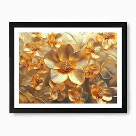 Golden Abstract Vintage Luxury Flower Art Print