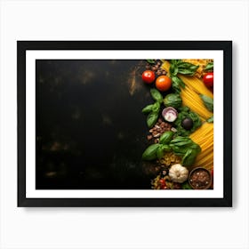 Pasta On Black Background Art Print