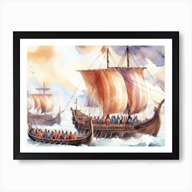 Viking Ships AI watercolor 2 Art Print
