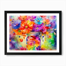 Colorful Flowers In A Jar Art Print