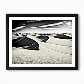 Sand Dunes, black and white monochromatic art 3 Art Print