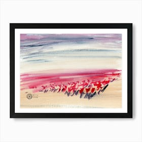 Tulip Field - watercolor painting signed contemporary modern floral flower red gray beige landscape living room bedroom Art Print