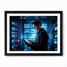 Futuristic Server Room Vibrant Digital Panels Emanating From The Mainframe Humming In The Backgroun (5) Art Print