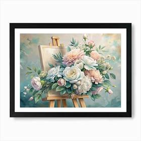 White Flowers On An Easel Art Print