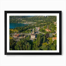 Beautiful villas on Lake Orta. Aerial photography. Art Print