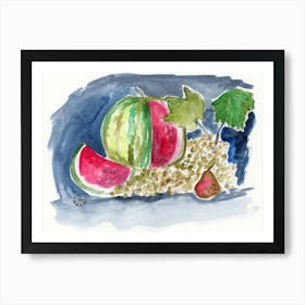 Still Life Watermelon - watercolor food kitchen Anton Maliar hand painted red green Art Print