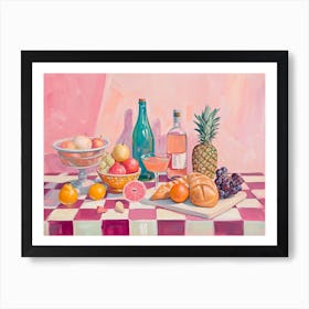 Food Still Life On A Pink Checkerboard Table Art Print