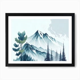 Mountain And Forest In Minimalist Watercolor Horizontal Composition 448 Art Print