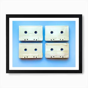 Cassettes - Silver on Blue Art Print