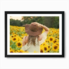 A Girl In The Field Of Sunflowers, Oil Painting Art Print