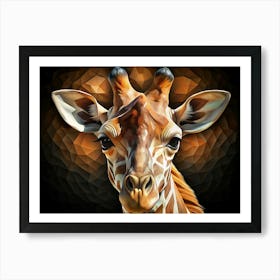 Close Up Portrait Of A Giraffe With A Geometric Background Art Print