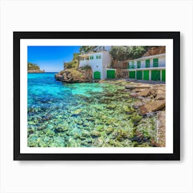 Mallorca, Spain, panoramic view of Cala Santanyi beach bay, Mediterranen Sea Art Print