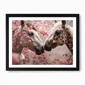 Two Horses Kissing Under Cherry Blossoms Art Print