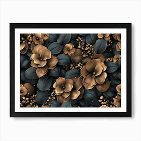 Gold And Black Flowers Art Print