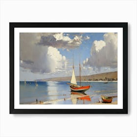 Sailboats On The Beach Art Print