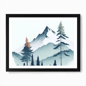 Mountain And Forest In Minimalist Watercolor Horizontal Composition 237 Art Print