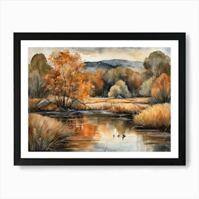Autumn Pond Landscape Painting (43) Art Print