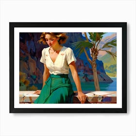 Woman Sitting By The Water Art Print