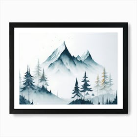 Mountain And Forest In Minimalist Watercolor Horizontal Composition 203 Art Print