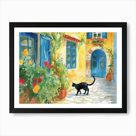 Heraklion, Greece   Cat In Street Art Watercolour Painting 1 Art Print