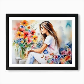 Girl Among Flowers 10 Art Print