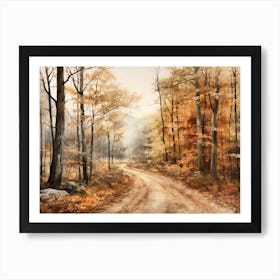A Painting Of Country Road Through Woods In Autumn 80 Art Print
