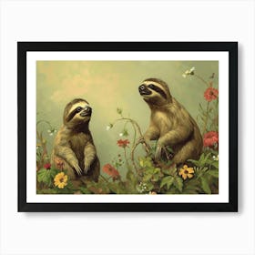 Floral Animal Illustration Sloth 3 Art Print